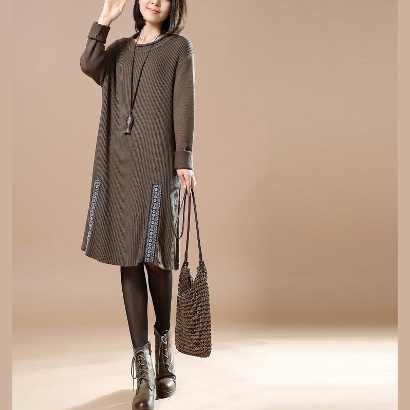 stylish khaki sweater dress oversized spring dresses boutique hem patchwork long sweaters - Omychic