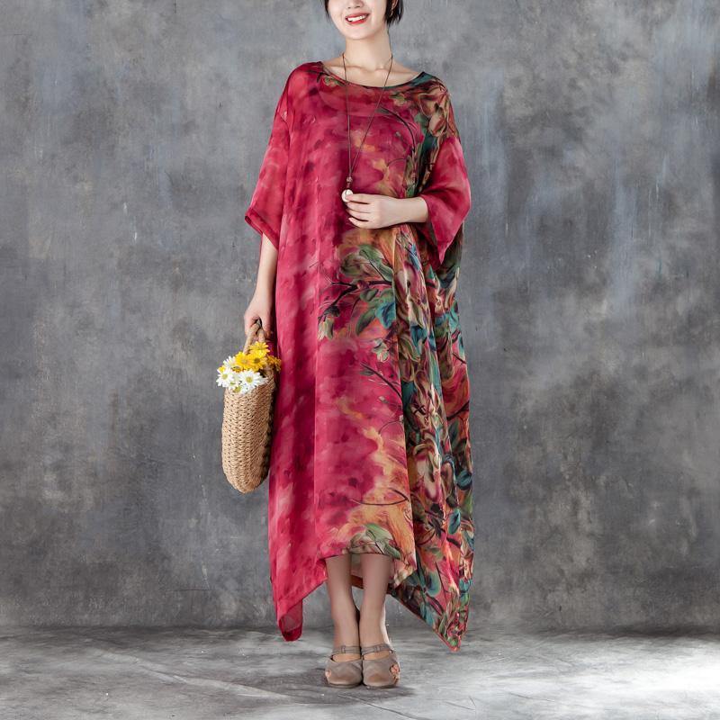 stylish natural cotton dress  stylishCasual Short Sleeve Two-piece Flower Long Dress - Omychic