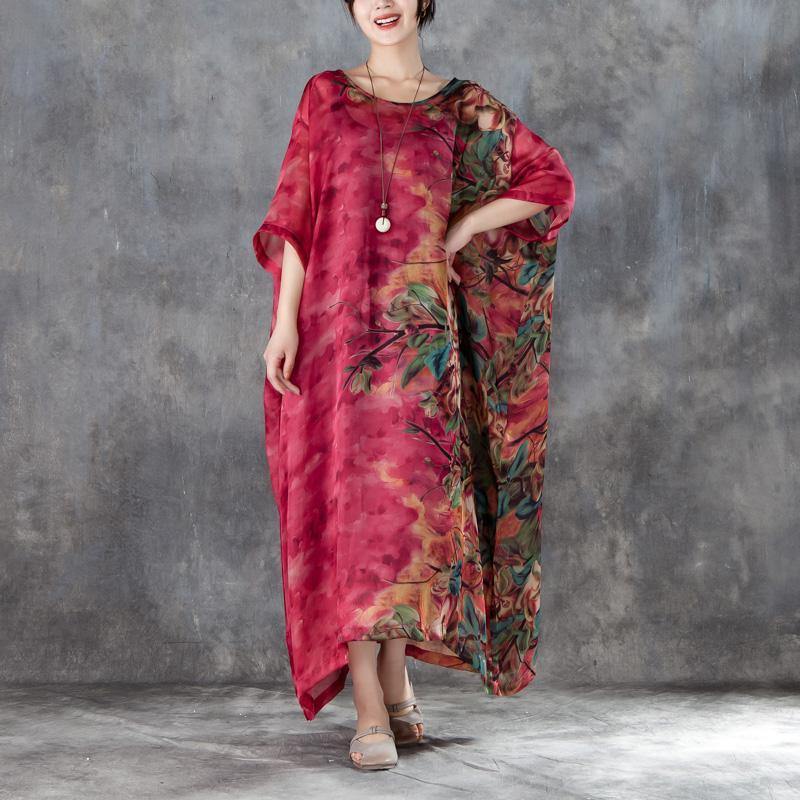 stylish natural cotton dress  stylishCasual Short Sleeve Two-piece Flower Long Dress - Omychic