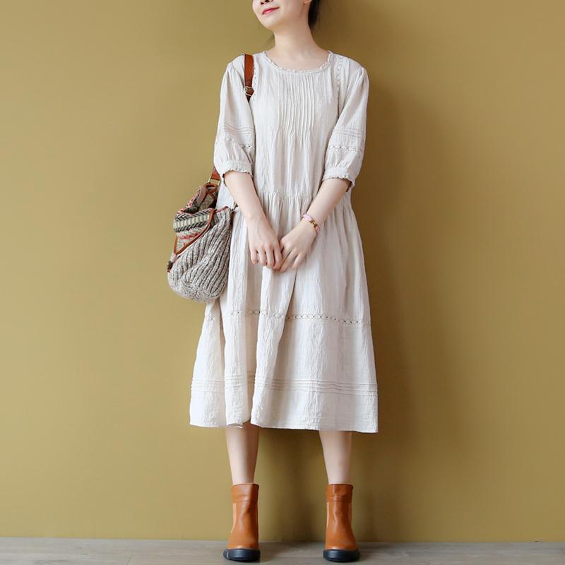 Stylish Nude Linen Dress Plus Size Clothing Wrinkled Cotton Dresses Boutique Hollow Out Gown ( Limited Stock) - Omychic