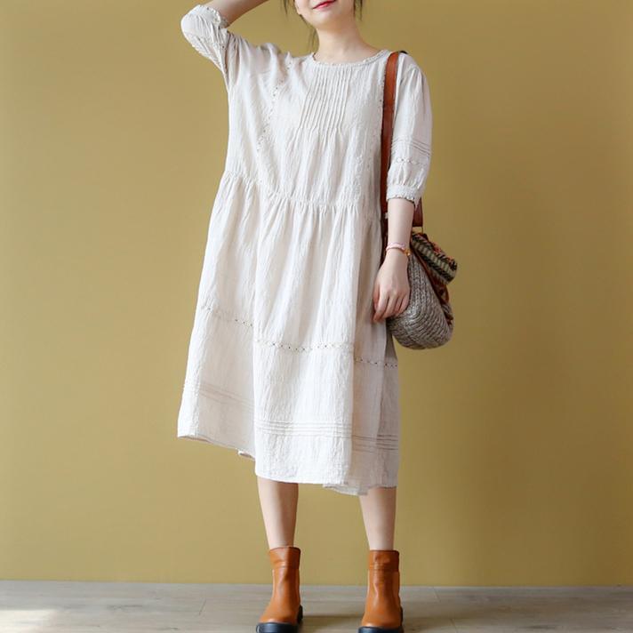 Stylish Nude Linen Dress Plus Size Clothing Wrinkled Cotton Dresses Boutique Hollow Out Gown ( Limited Stock) - Omychic
