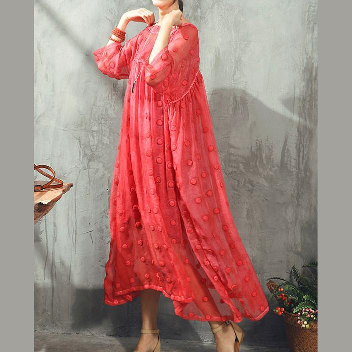 stylish red chiffon dresses Loose fitting bracelet sleeved clothing dress 2018 two pieces gown - Omychic