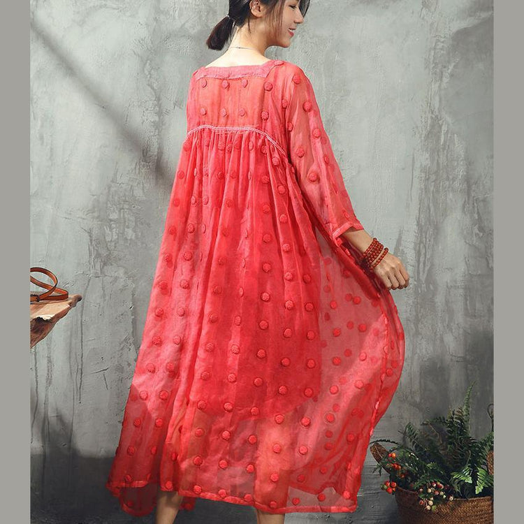 stylish red chiffon dresses Loose fitting bracelet sleeved clothing dress 2018 two pieces gown - Omychic