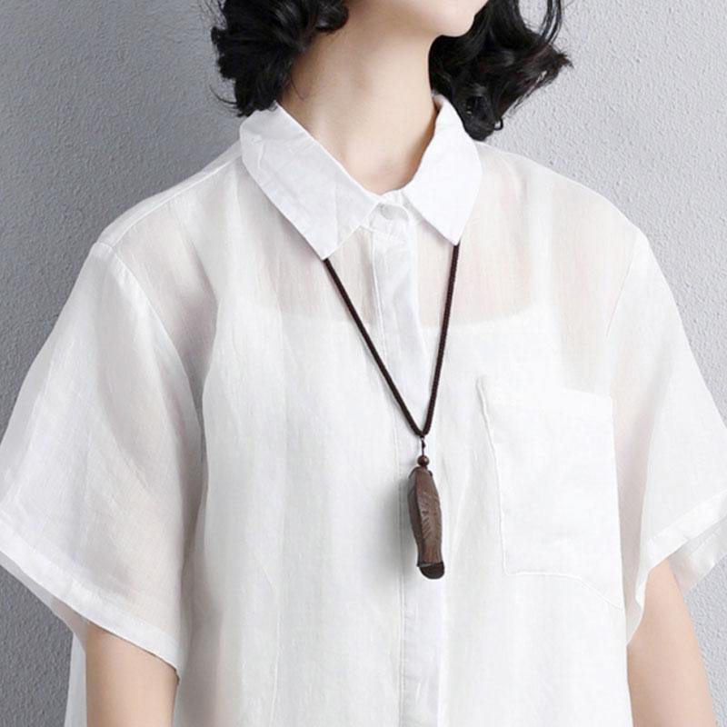 stylish summer dress plus size Casual Polo Collar White Short Sleeve Shirt Dress - Omychic