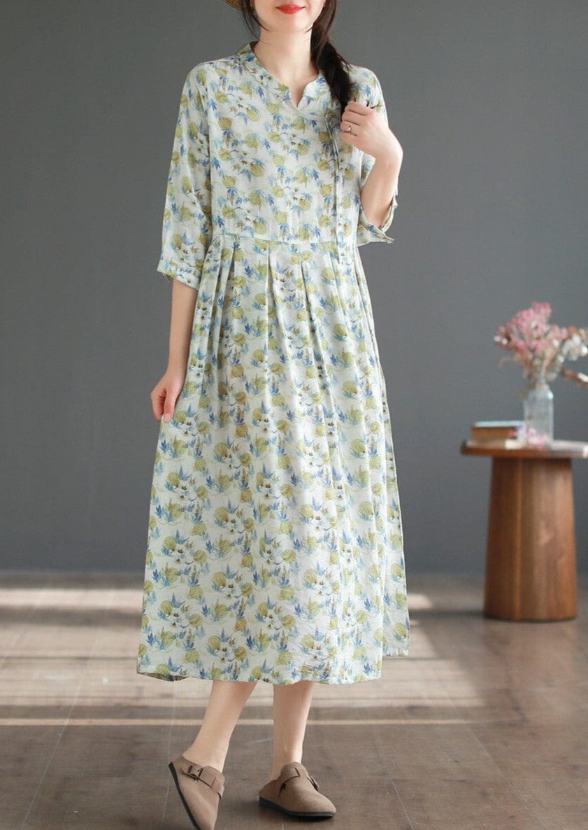 Casual Breathable Thin Cotton Floral Print Dress Half Sleeve