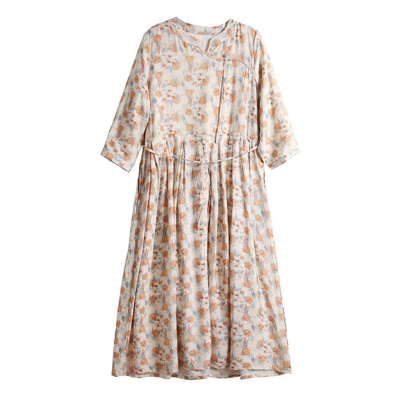 Casual Breathable Thin Cotton Floral Print Dress Half Sleeve