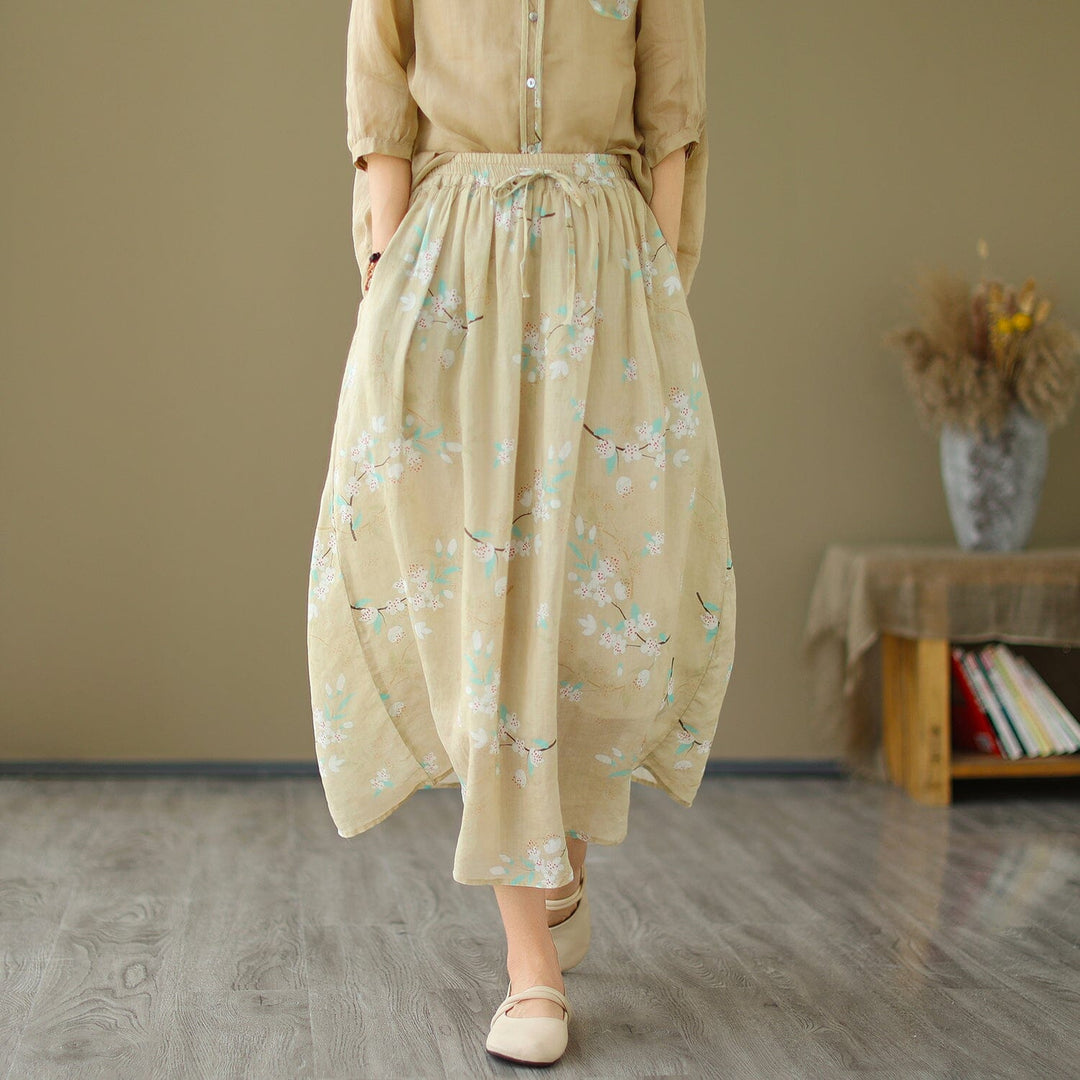 Summer Casual Linen Floral Loose Skirt