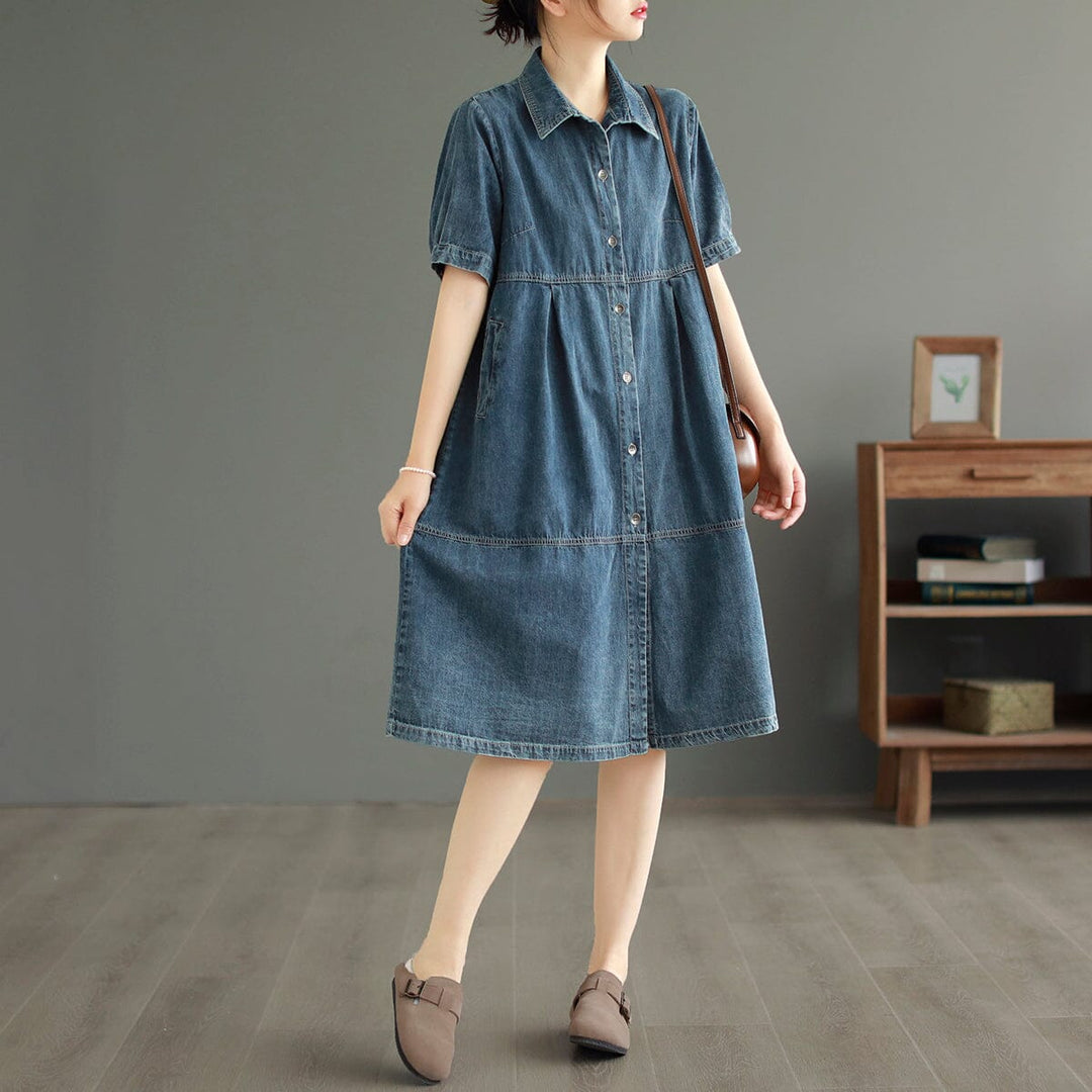 Casual Minimalist Cotton Denim Mini Dress