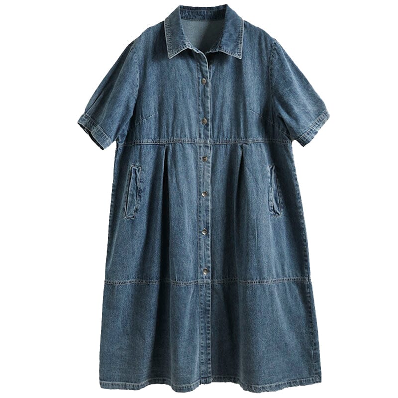 Casual Minimalist Cotton Denim Mini Dress