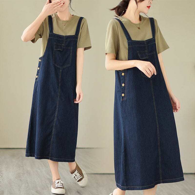 Plus Size Minimalist Denim Strap Dress Sleeveless Summer