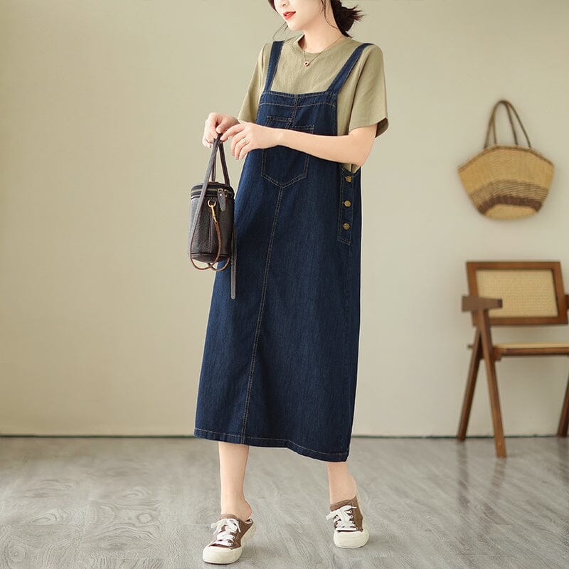 Plus Size Minimalist Denim Strap Dress Sleeveless Summer