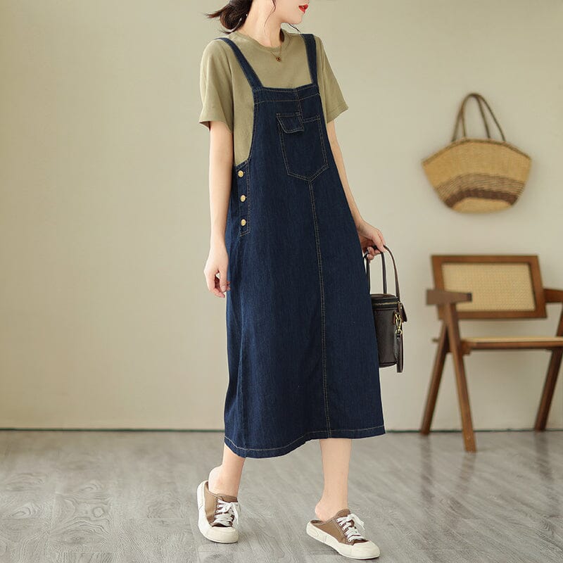 Plus Size Minimalist Denim Strap Dress Sleeveless Summer