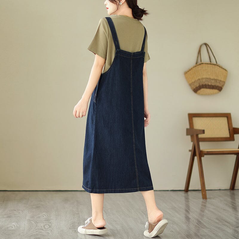 Plus Size Minimalist Denim Strap Dress Sleeveless Summer