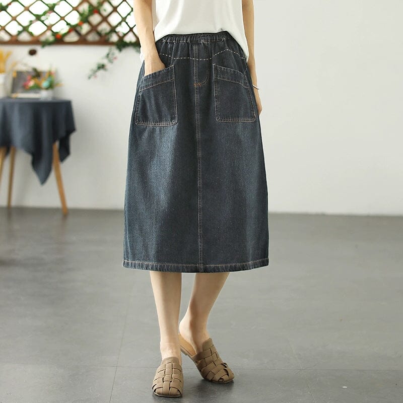 Casual Minimalist Patchwork A-Line Denim Skirts