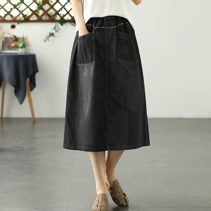Casual Minimalist Patchwork A-Line Denim Skirts