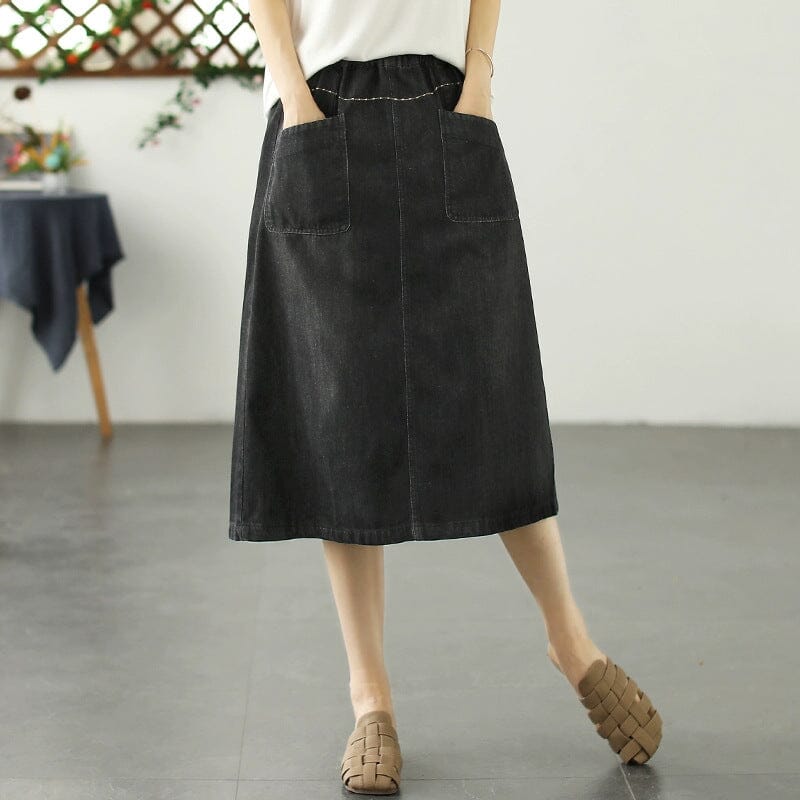 Casual Minimalist Patchwork A-Line Denim Skirts