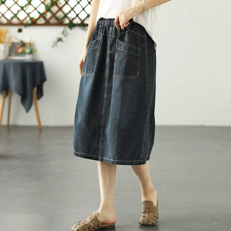 Casual Minimalist Patchwork A-Line Denim Skirts