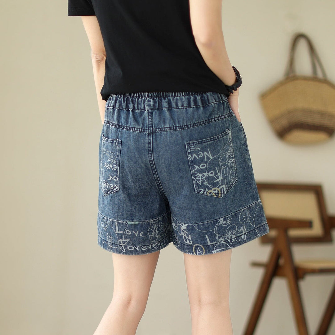 Women Casual Patchwork Loose Cotton Denim Shorts