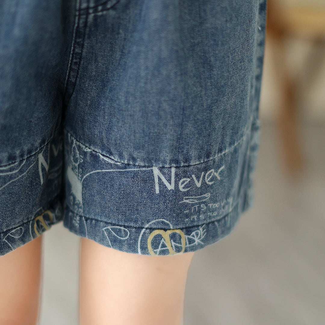 Women Casual Patchwork Loose Cotton Denim Shorts