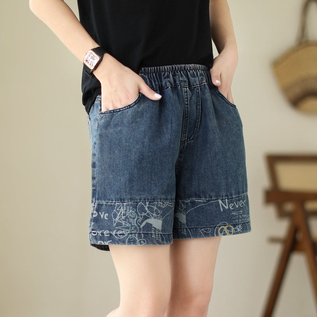 Women Casual Patchwork Loose Cotton Denim Shorts
