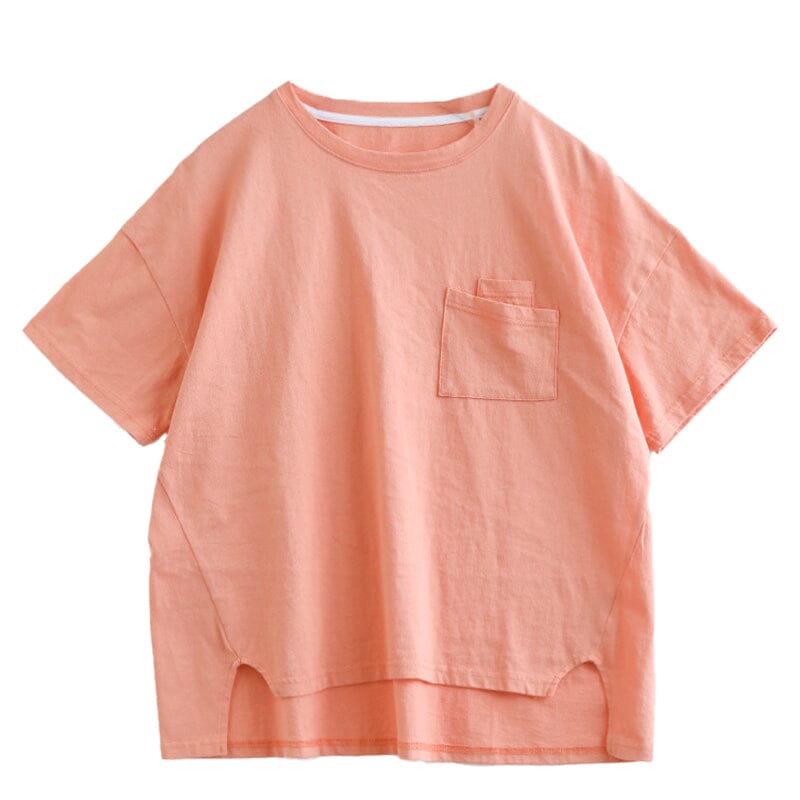 Summer Casual Pocket Solid Cotton Linen T-Shirt