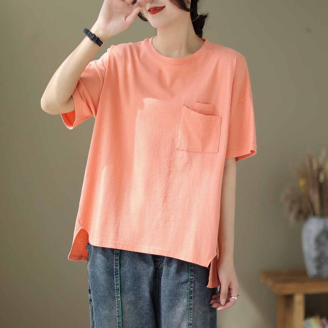 Summer Casual Pocket Solid Cotton Linen T-Shirt