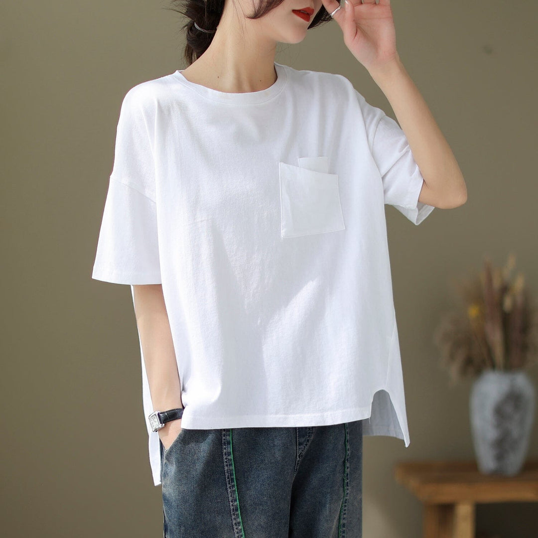 Summer Casual Pocket Solid Cotton Linen T-Shirt