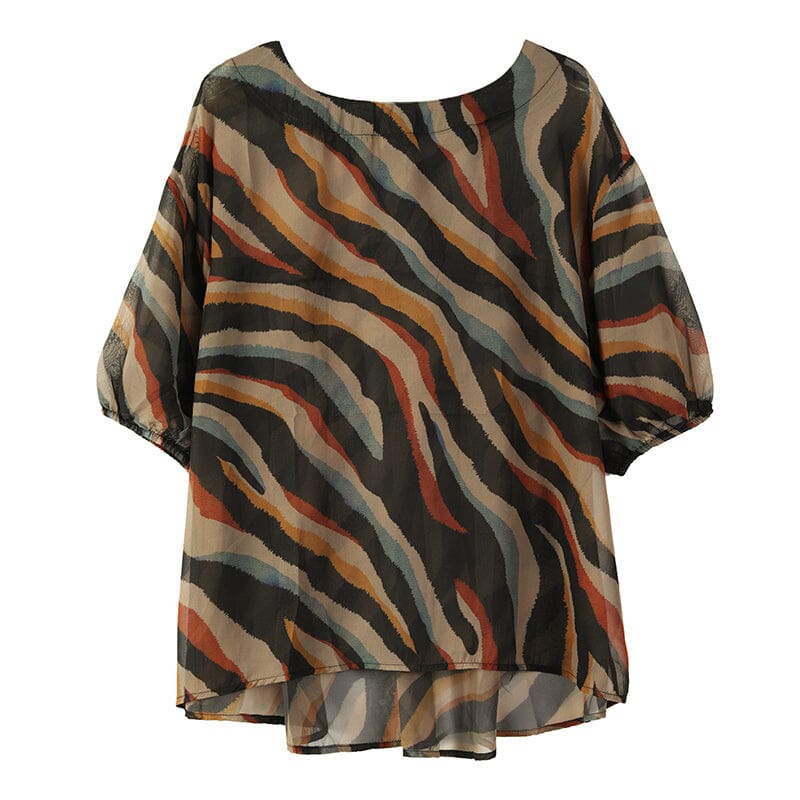 Plus Size Summer Casual Retro Print Loose Tops