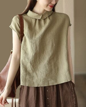 Loose Casual Retro Polo Collar Blouse Short Sleeve Summer