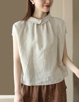 Loose Casual Retro Polo Collar Blouse Short Sleeve Summer