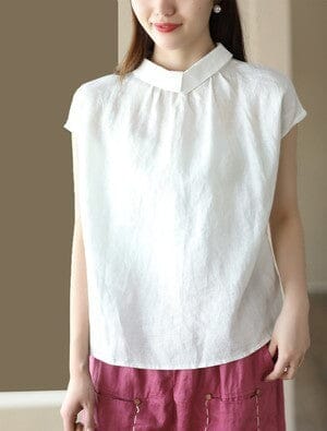 Loose Casual Retro Polo Collar Blouse Short Sleeve Summer