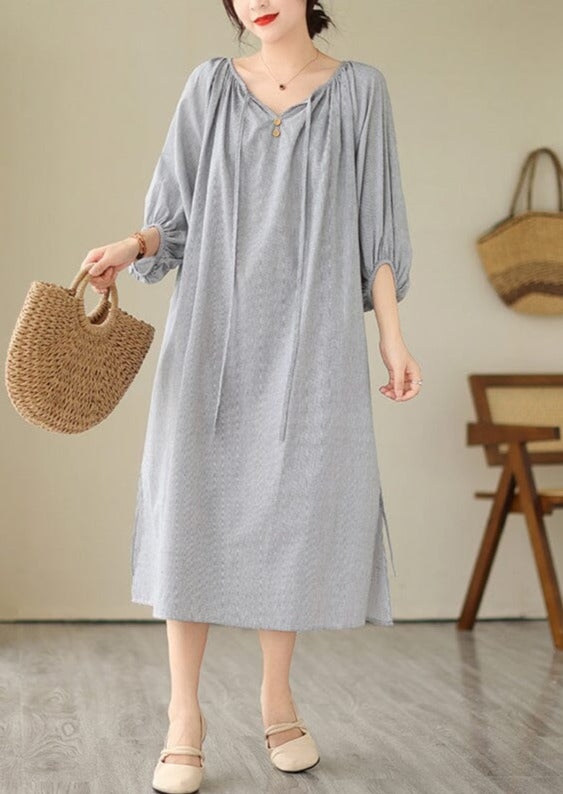 Summer Casual Stripe Minimalist Cotton Dress Half Sleeve