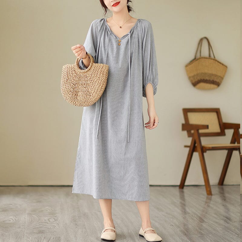 Summer Casual Stripe Minimalist Cotton Dress Half Sleeve