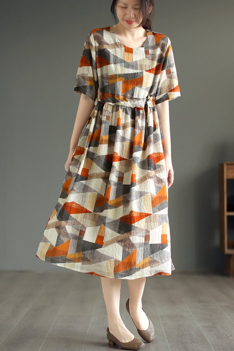 Casual Stylish Print Linen Midi Dress