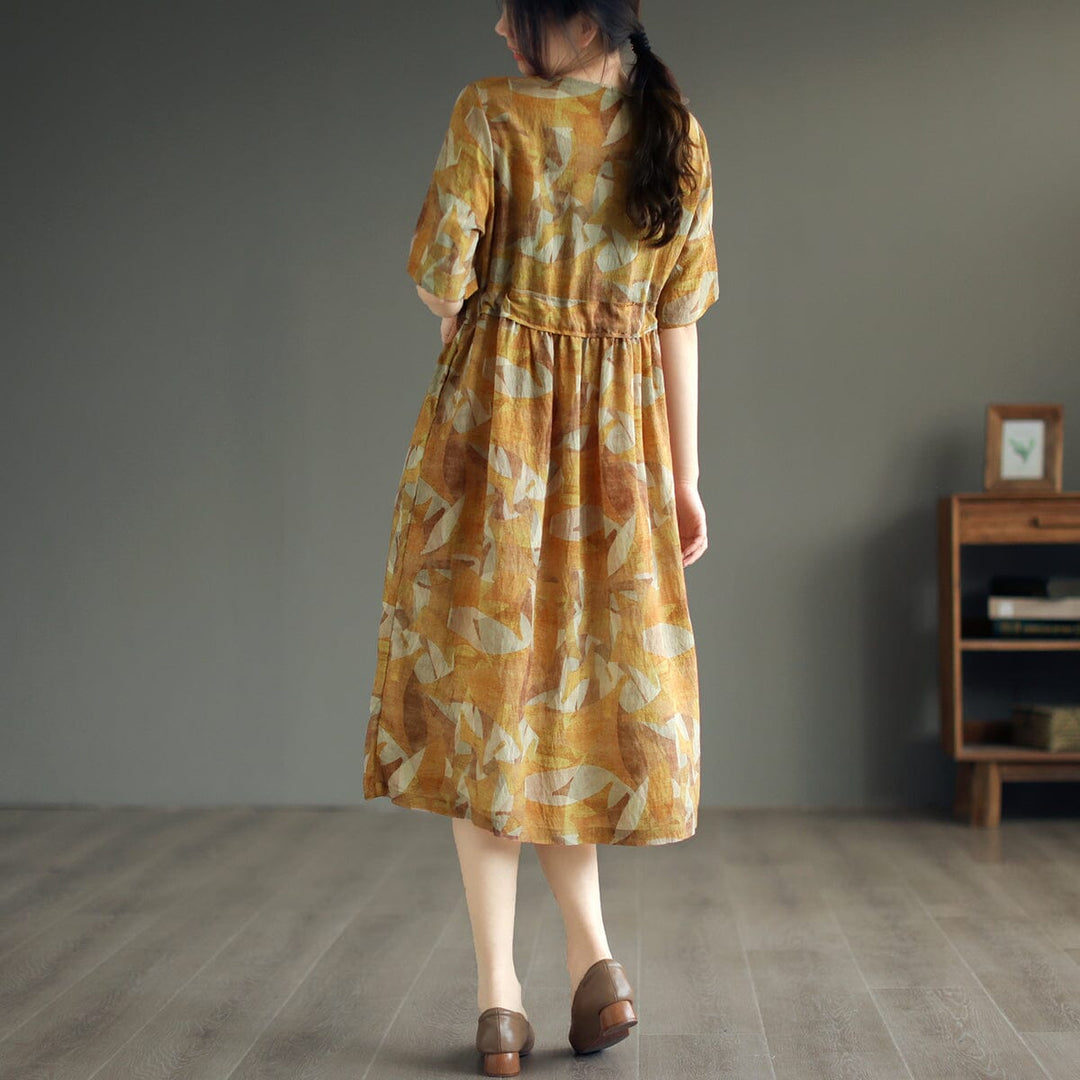 Casual Stylish Print Linen Midi Dress