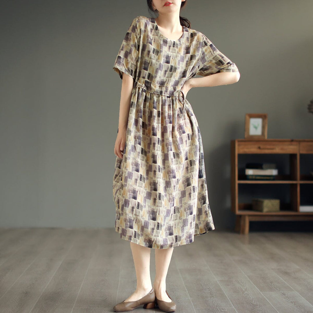 Casual Stylish Print Linen Midi Dress