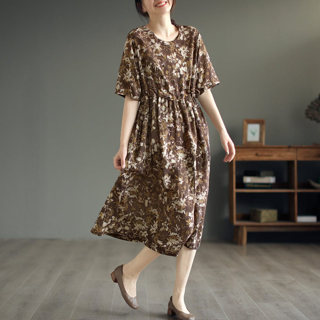 Casual Stylish Print Linen Midi Dress