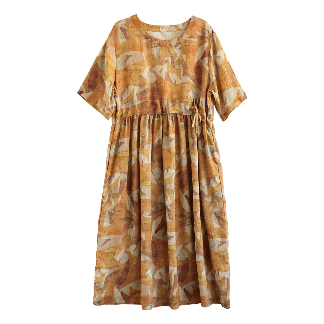 Casual Stylish Print Linen Midi Dress