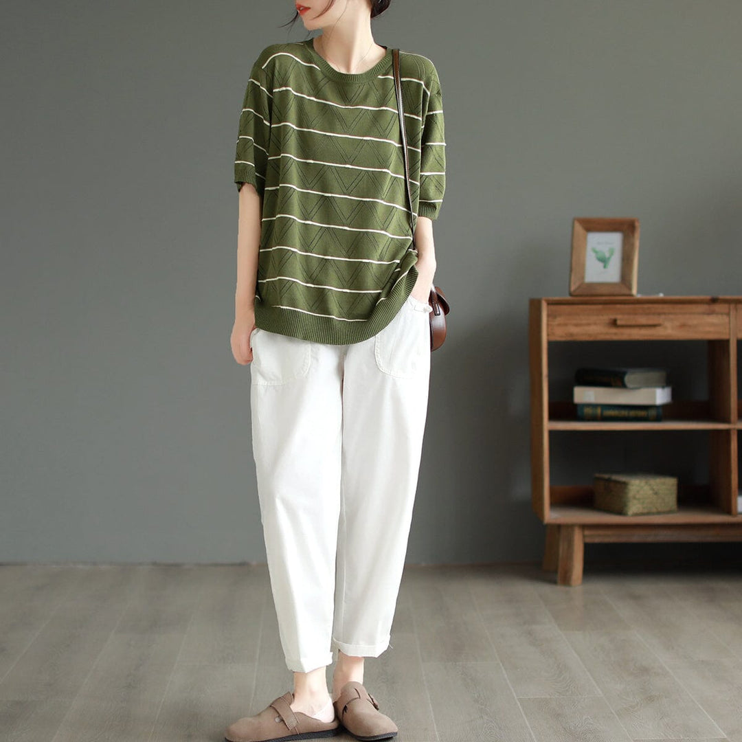 Casual Stylish Stripe Elastic Knitted Tops