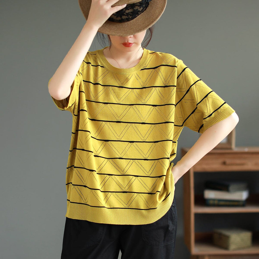 Casual Stylish Stripe Elastic Knitted Tops