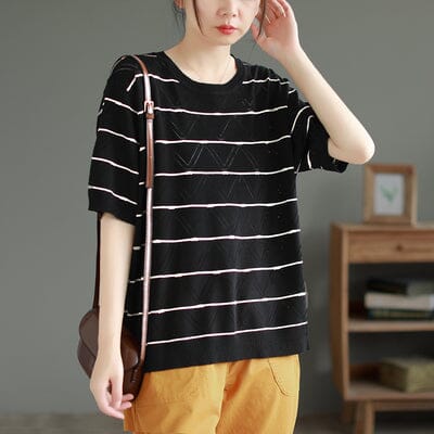 Casual Stylish Stripe Elastic Knitted Tops