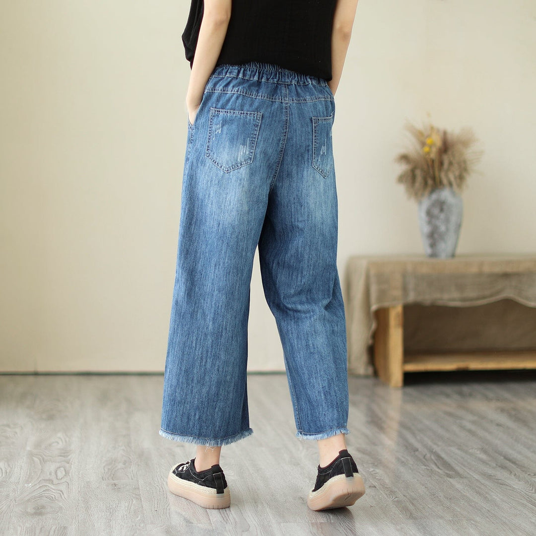 Summer Casual Embroidery Wide Leg Denim Pants