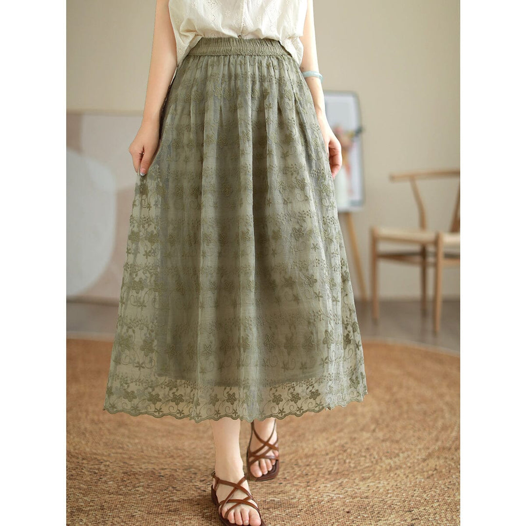 Summer Fashion Cotton Lace Embroidery A-Line Skirt