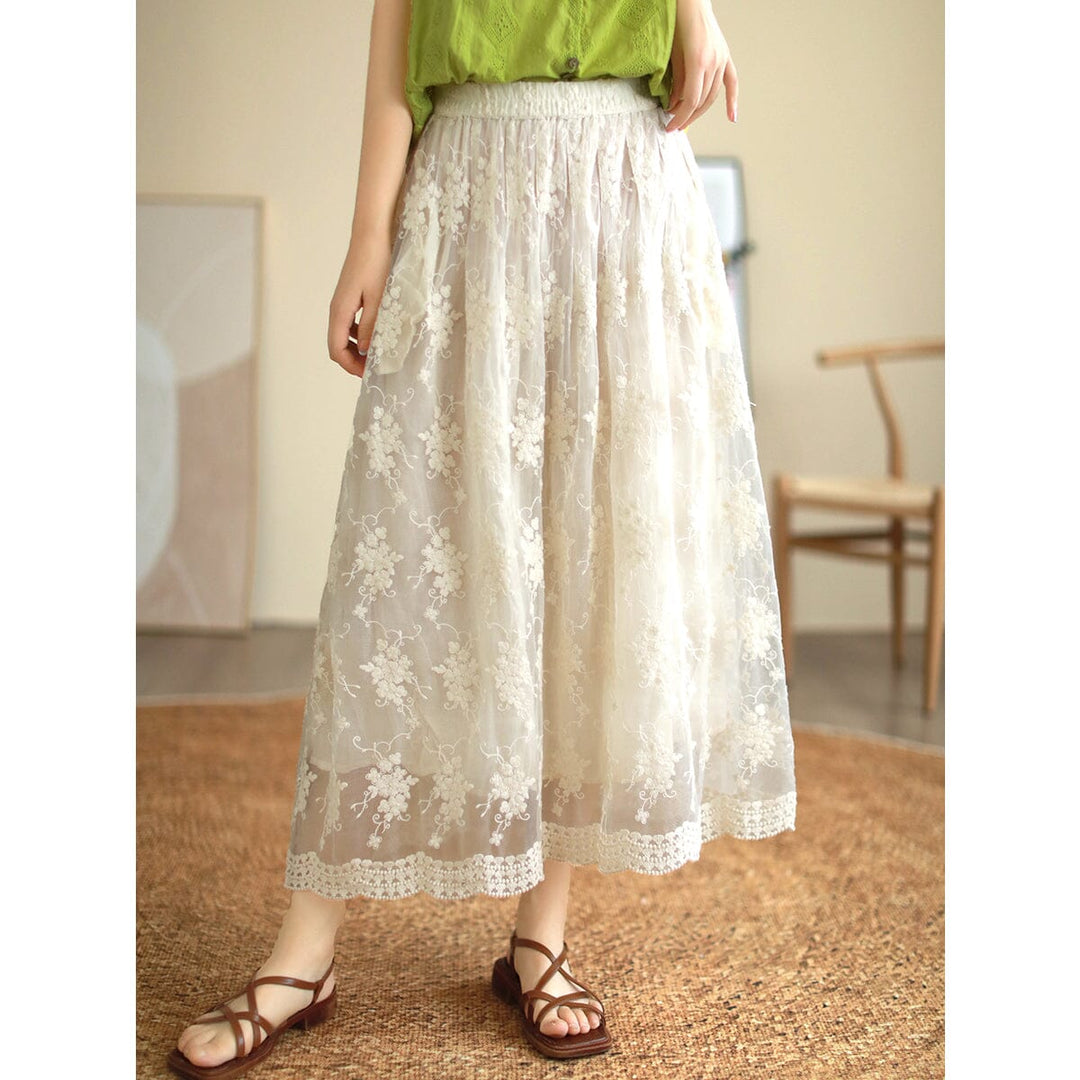 Summer Fashion Cotton Lace Embroidery A-Line Skirt