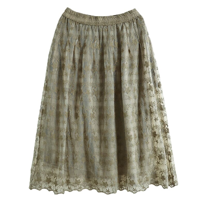 Summer Fashion Cotton Lace Embroidery A-Line Skirt