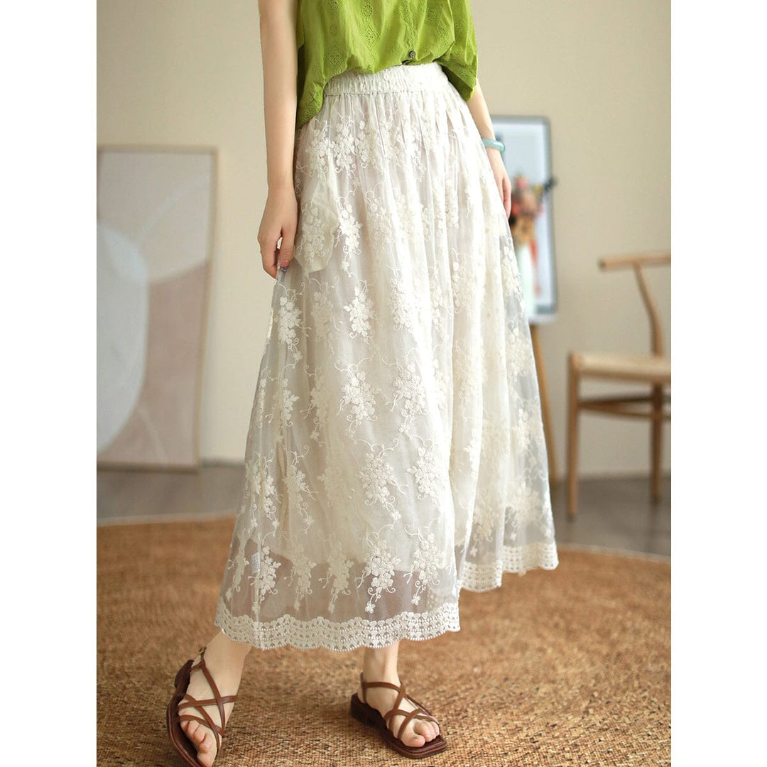 Summer Fashion Cotton Lace Embroidery A-Line Skirt