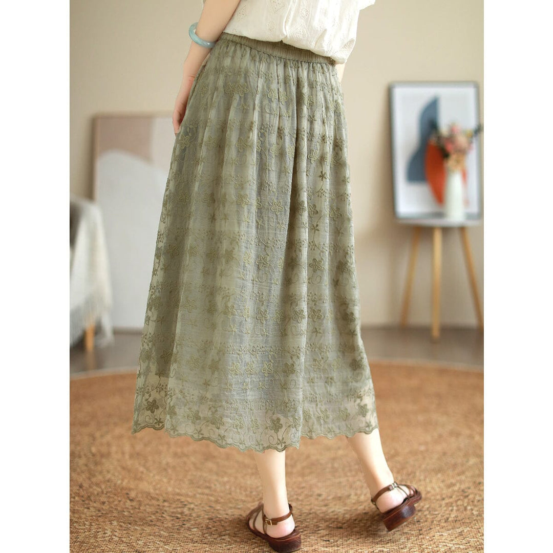 Summer Fashion Cotton Lace Embroidery A-Line Skirt