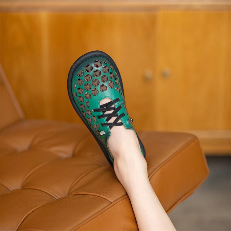 Summer Hollow Leather Breathable Flat Casual Shoes