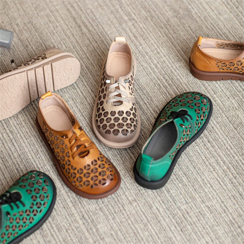 Summer Hollow Leather Breathable Flat Casual Shoes