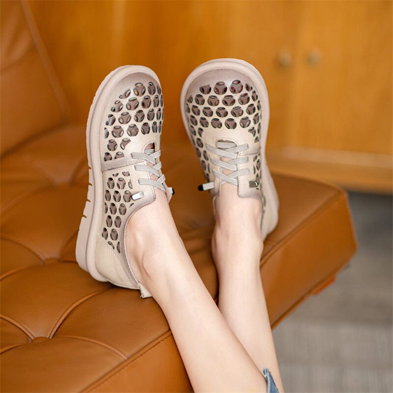 Summer Hollow Leather Breathable Flat Casual Shoes